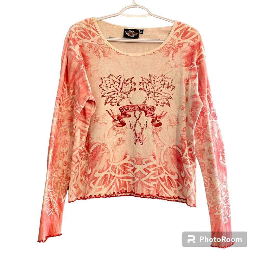 Harley-Davidson Pink and Cream Long Sleeve Tee